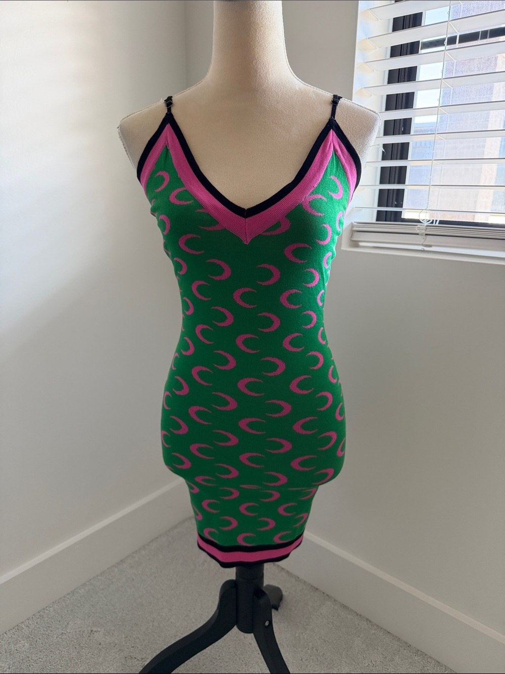 Pink & Green Slip Mini Dress with Crescent Pattern